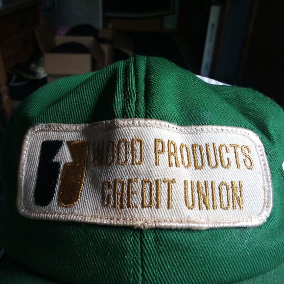 Vintage Swingster Wood Products Credit Union Patch Snap Trucker Hat Cap - Picture 2 of 8